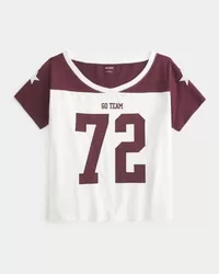 Oversized Off-the-Shoulder Football Graphic Jersey,Oversized Off-the-Shoulder Football Graphic Jersey