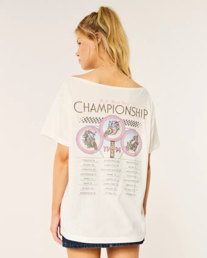 Oversized Off-the-Shoulder Motorcycle Racing Graphic Tee,Oversized Off-the-Shoulder Motorcycle Racing Graphic Tee Oversized Off-the-Shoulder Motorcycle Racing Graphic Tee,Oversized Off-the-Shoulder Motorcycle Racing Graphic Tee