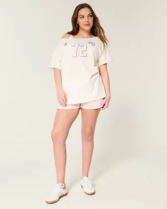 Oversized Off-the-Shoulder Number Graphic Tee,Oversized Off-the-Shoulder Number Graphic Tee