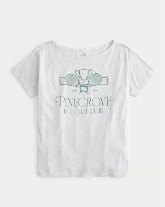 Oversized Off-the-Shoulder Pinegrove Racquet Club Graphic Tee,Oversized Off-the-Shoulder Pinegrove Racquet Club Graphic Tee
