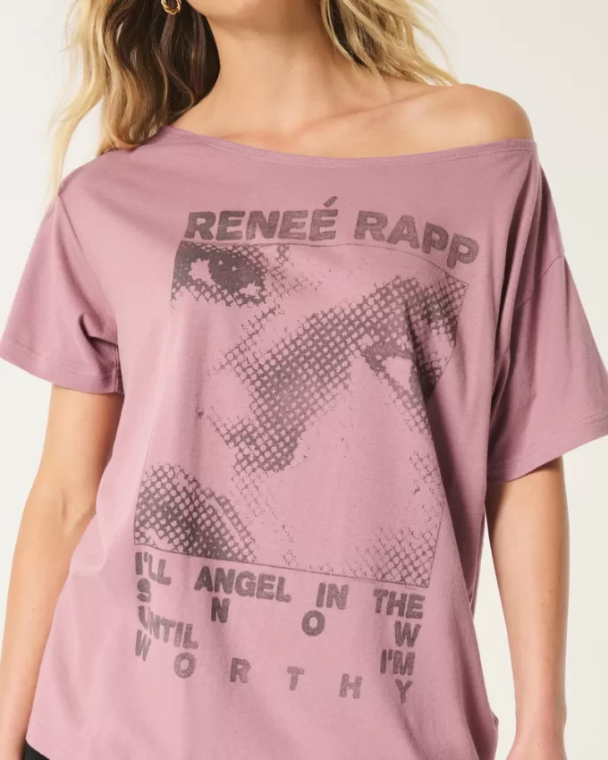 Oversized Off-the-Shoulder Reneé Rapp Graphic Tee,Oversized Off-the-Shoulder Reneé Rapp Graphic Tee
