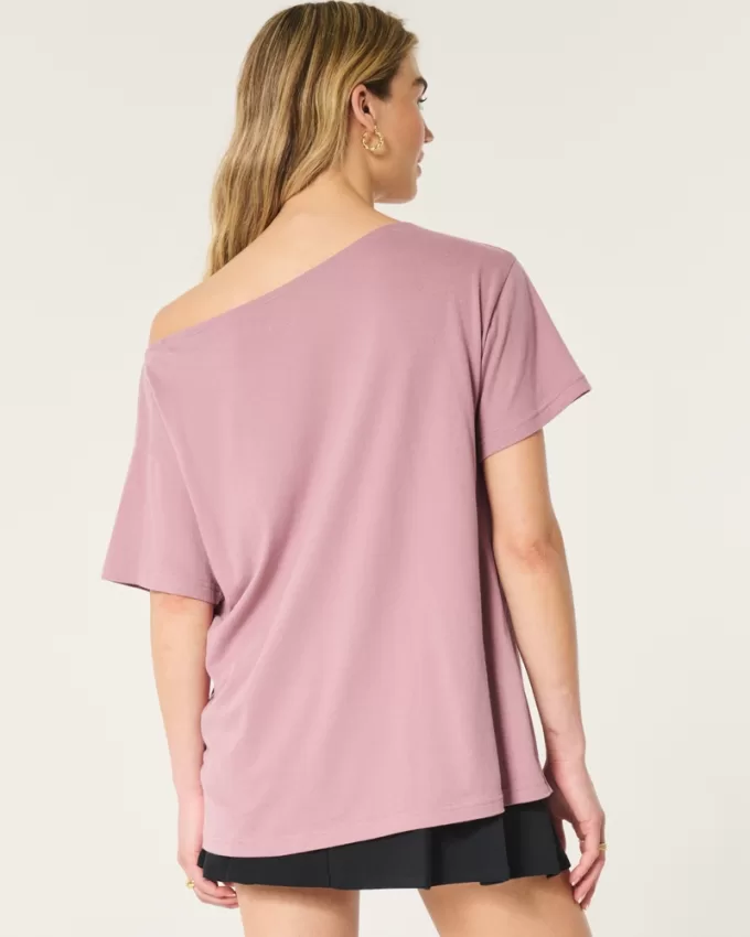 Oversized Off-the-Shoulder Reneé Rapp Graphic Tee,Oversized Off-the-Shoulder Reneé Rapp Graphic Tee