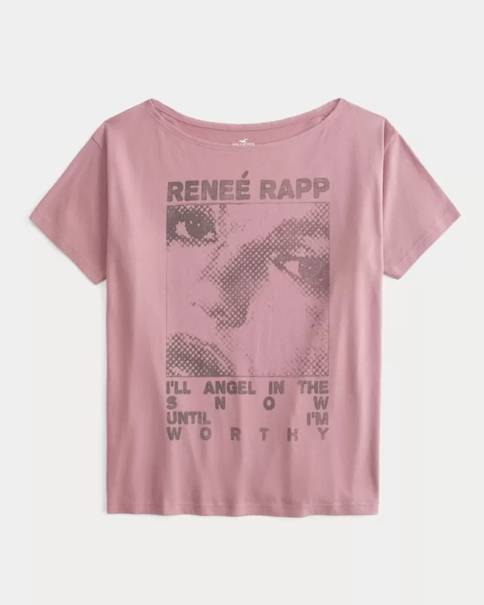 Oversized Off-the-Shoulder Reneé Rapp Graphic Tee,Oversized Off-the-Shoulder Reneé Rapp Graphic Tee