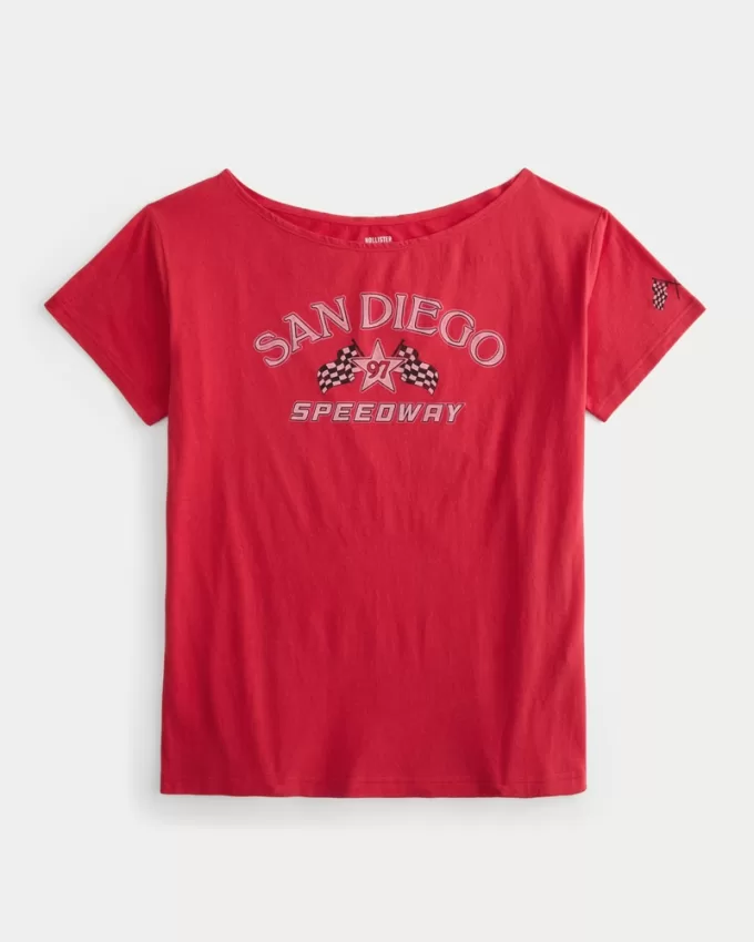 Oversized Off-the-Shoulder San Diego Speedway Graphic Tee,Oversized Off-the-Shoulder San Diego Speedway Graphic Tee