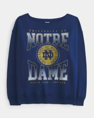 Oversized Off-the-Shoulder University of Notre Dame Graphic Sweatshirt,Oversized Off-the-Shoulder University of Notre Dame Graphic Sweatshirt