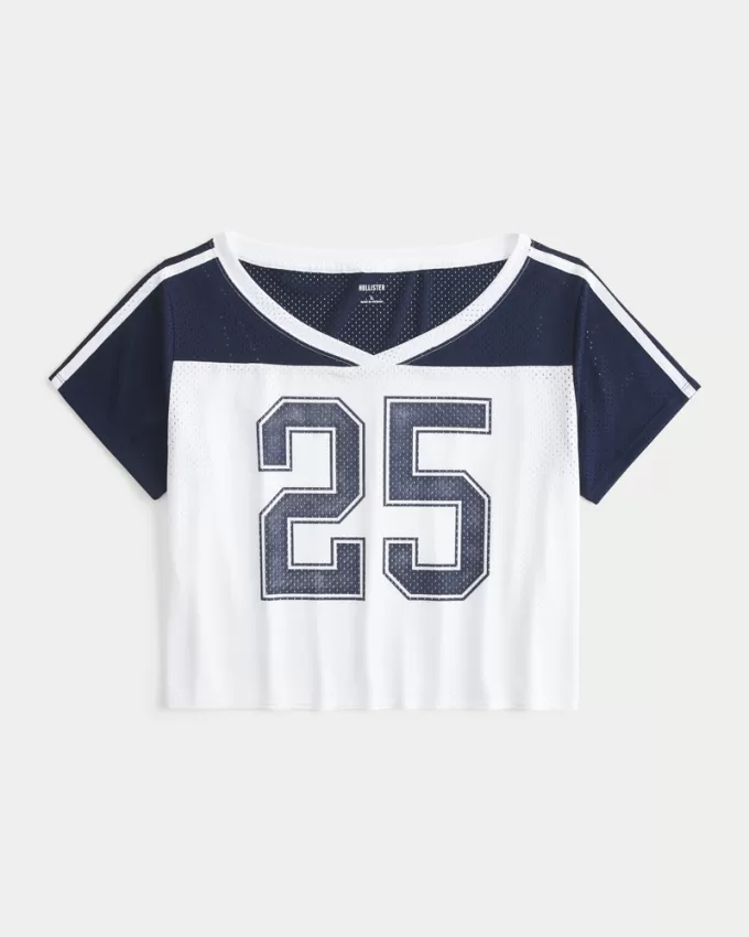 Oversized Off-the-Shoulder Varsity Graphic Jersey,Oversized Off-the-Shoulder Varsity Graphic Jersey