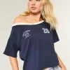 Oversized Off-the-Shoulder Varsity Graphic Tee,Oversized Off-the-Shoulder Varsity Graphic Tee