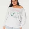 Oversized Off-the-Shoulder Volleyball Graphic Sweatshirt,Oversized Off-the-Shoulder Volleyball Graphic Sweatshirt
