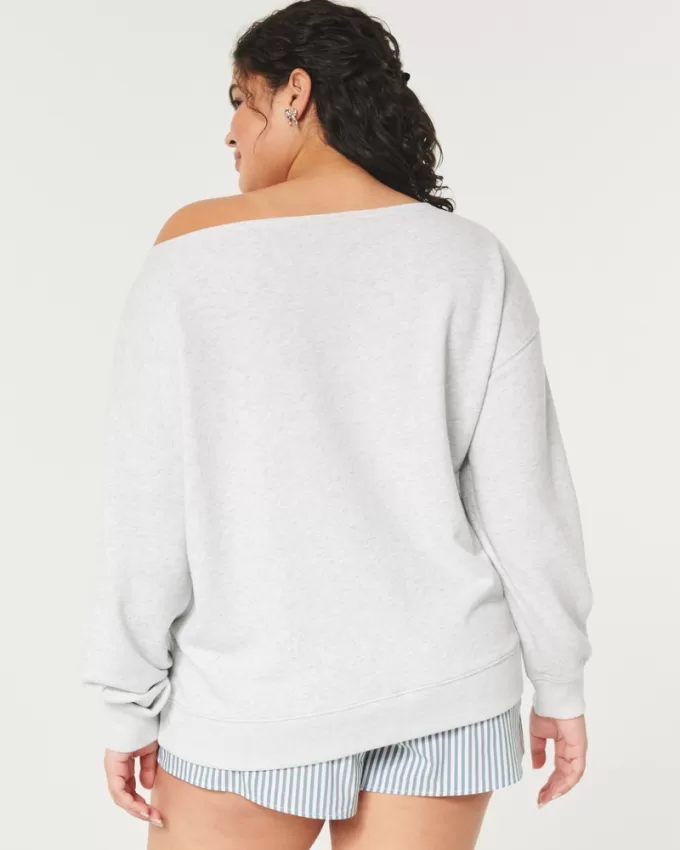Oversized Off-the-Shoulder Volleyball Graphic Sweatshirt,Oversized Off-the-Shoulder Volleyball Graphic Sweatshirt