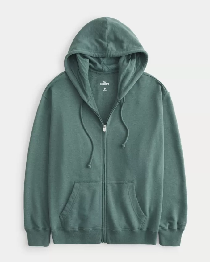 Oversized Terry Zip-Up Hoodie,Oversized Terry Zip-Up Hoodie