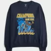 Oversized UCLA Graphic Notch-Neck Sweatshirt,Oversized UCLA Graphic Notch-Neck Sweatshirt