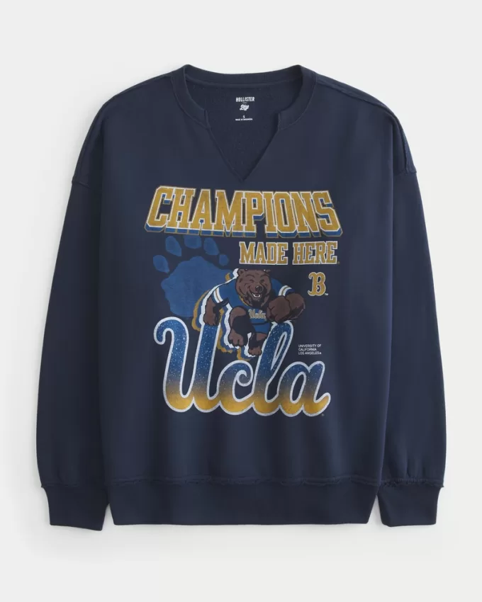 Oversized UCLA Graphic Notch-Neck Sweatshirt,Oversized UCLA Graphic Notch-Neck Sweatshirt