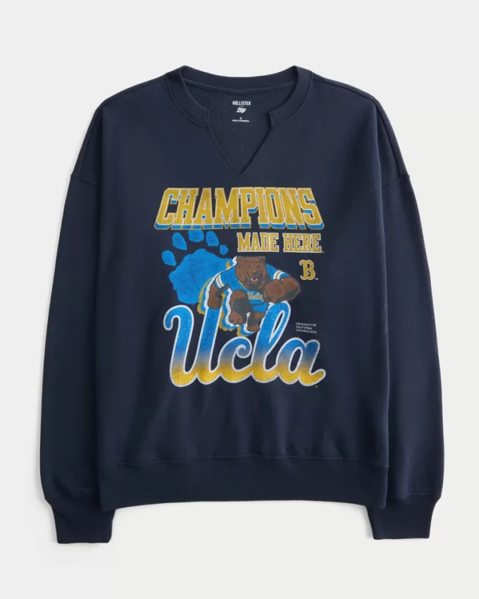 Oversized UCLA Graphic Notch-Neck Sweatshirt,Oversized UCLA Graphic Notch-Neck Sweatshirt