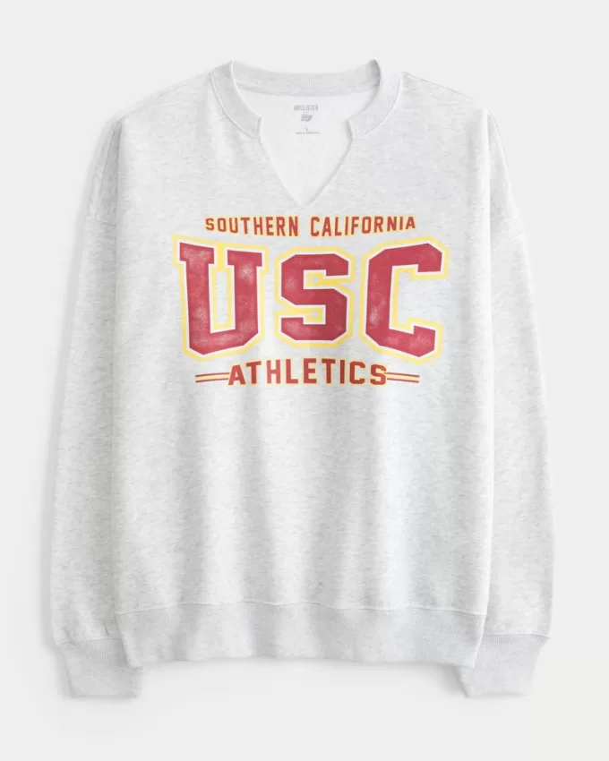 Oversized USC Graphic Notch-Neck Sweatshirt,Oversized USC Graphic Notch-Neck Sweatshirt