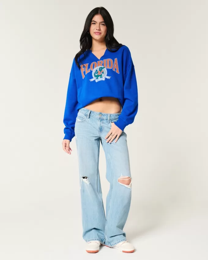 Oversized University of Florida Graphic Notch-Neck Sweatshirt,Oversized University of Florida Graphic Notch-Neck Sweatshirt