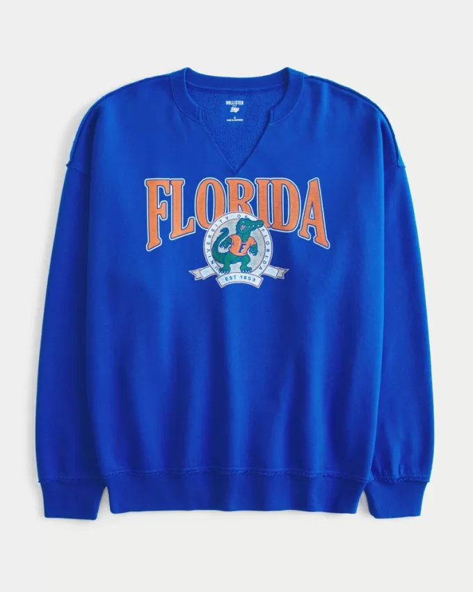 Oversized University of Florida Graphic Notch-Neck Sweatshirt,Oversized University of Florida Graphic Notch-Neck Sweatshirt