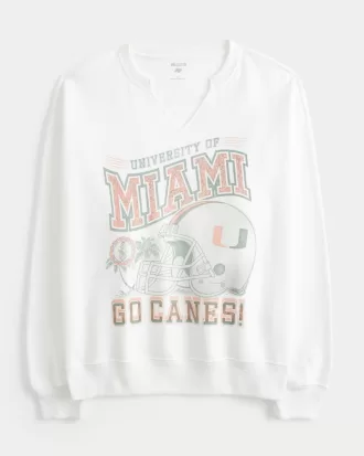 Oversized University of Miami Graphic Notch-Neck Sweatshirt,Oversized University of Miami Graphic Notch-Neck Sweatshirt