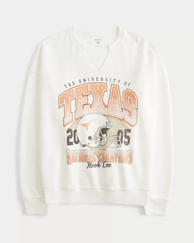 Oversized University of Texas Graphic Notch-Neck Sweatshirt,Oversized University of Texas Graphic Notch-Neck Sweatshirt