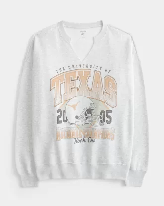 Oversized University of Texas Graphic Notch-Neck Sweatshirt,Oversized University of Texas Graphic Notch-Neck Sweatshirt