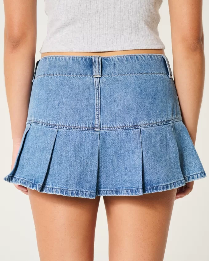 Pleated Denim Mini Skort,Pleated Denim Mini Skort