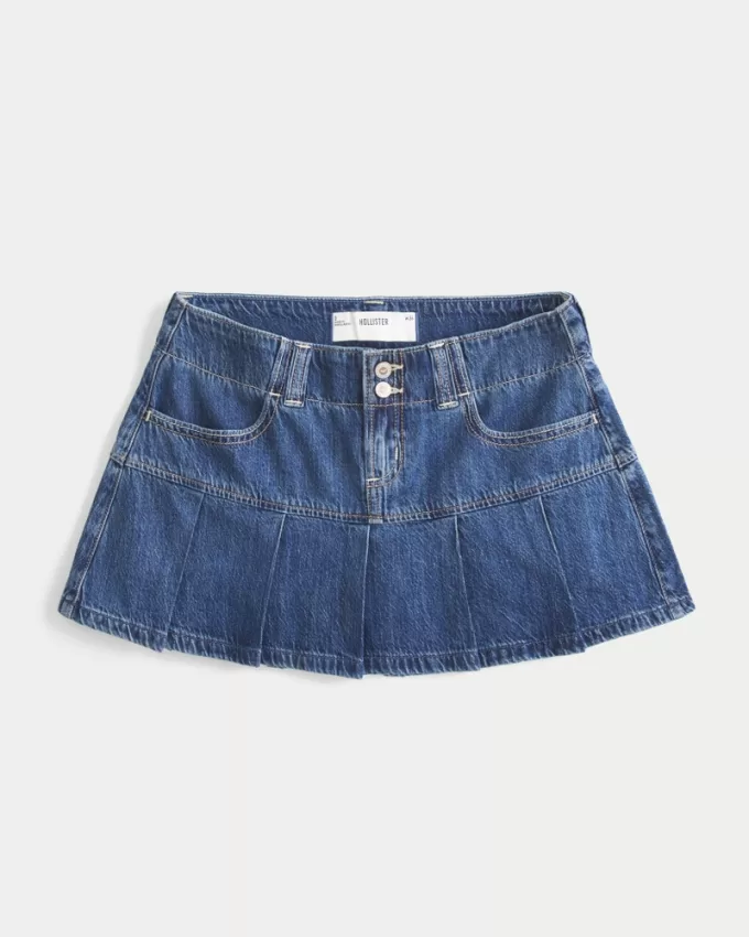 Pleated Denim Mini Skort,Pleated Denim Mini Skort