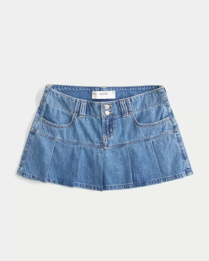 Pleated Denim Mini Skort,Pleated Denim Mini Skort
