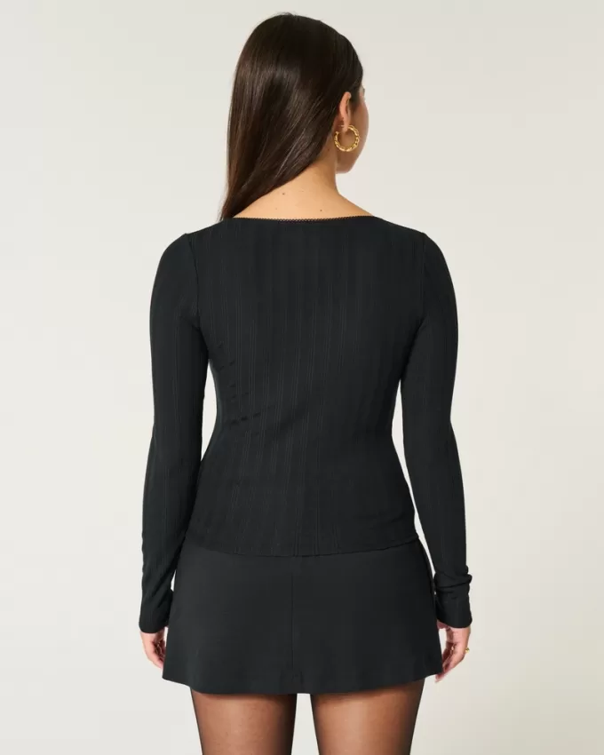 Pointelle Seamless Fabric Scoop Top,Pointelle Seamless Fabric Scoop Top