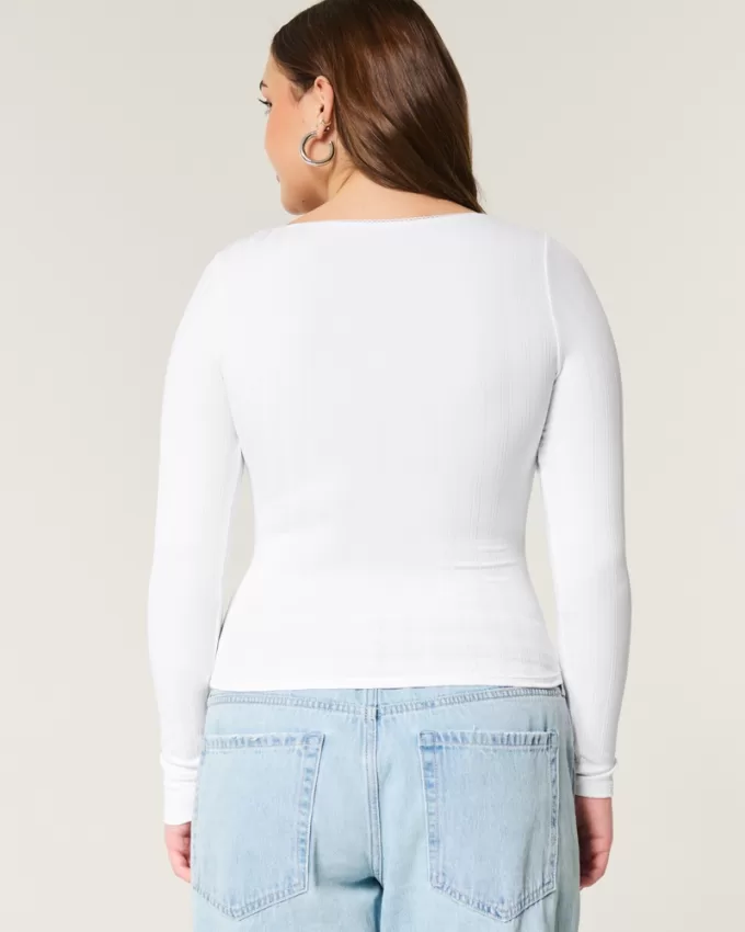 Pointelle Seamless Fabric Scoop Top,Pointelle Seamless Fabric Scoop Top