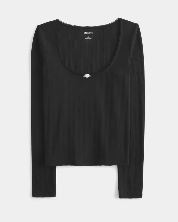 Pointelle Seamless Fabric Scoop Top,Pointelle Seamless Fabric Scoop Top