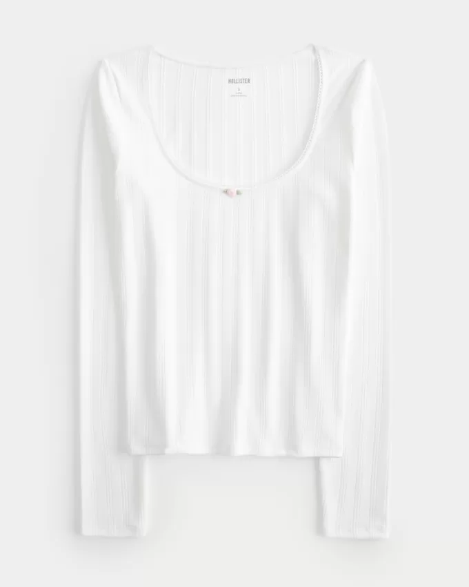 Pointelle Seamless Fabric Scoop Top,Pointelle Seamless Fabric Scoop Top