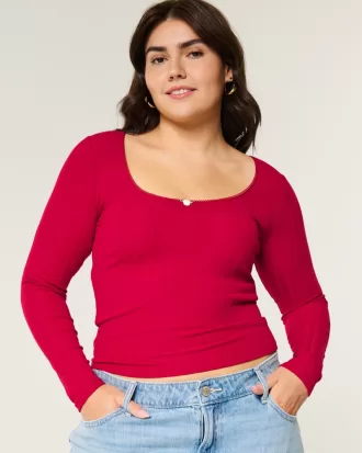 Pointelle Seamless Fabric Scoop Top,Pointelle Seamless Fabric Scoop Top