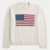 Relaxed American Flag Graphic Crew Sweater,Relaxed American Flag Graphic Crew Sweater