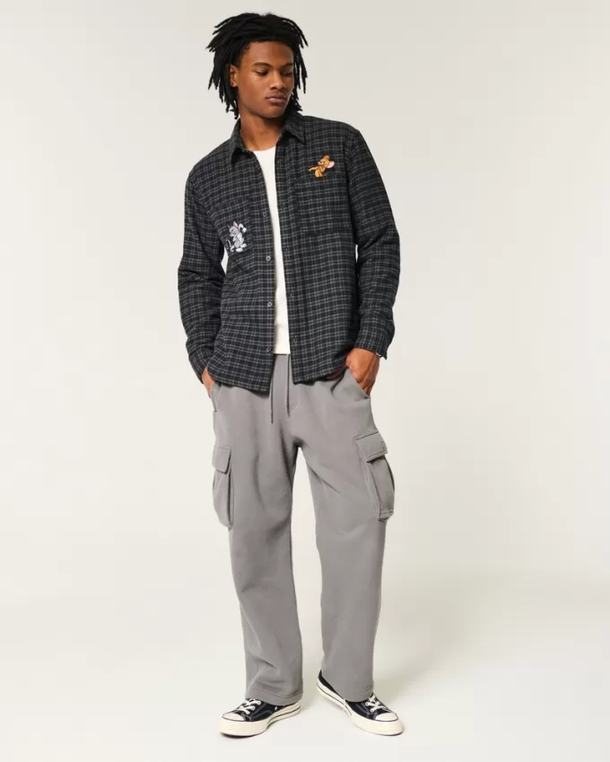 Relaxed Flannel Tom and Jerry Graphic Shirt,Relaxed Flannel Tom and Jerry Graphic Shirt