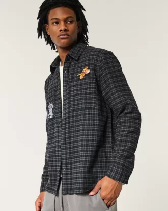 Relaxed Flannel Tom and Jerry Graphic Shirt,Relaxed Flannel Tom and Jerry Graphic Shirt