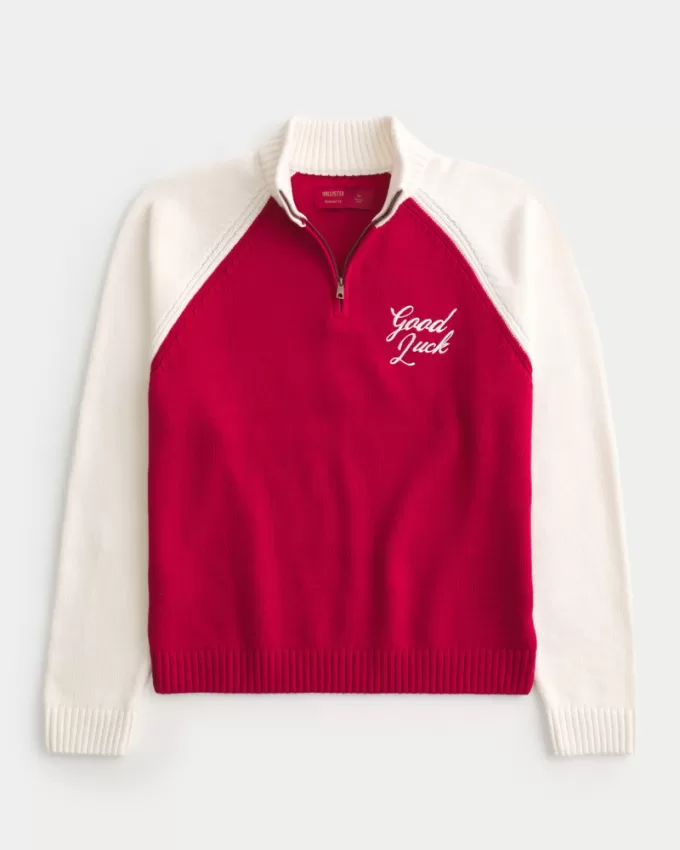 Relaxed Lunar New Year Graphic Quarter-Zip Sweater,Relaxed Lunar New Year Graphic Quarter-Zip Sweater