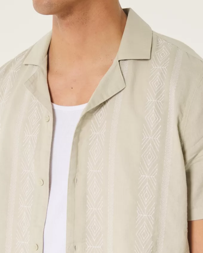 Relaxed Short-Sleeve Embroidered Pattern Shirt,Relaxed Short-Sleeve Embroidered Pattern Shirt