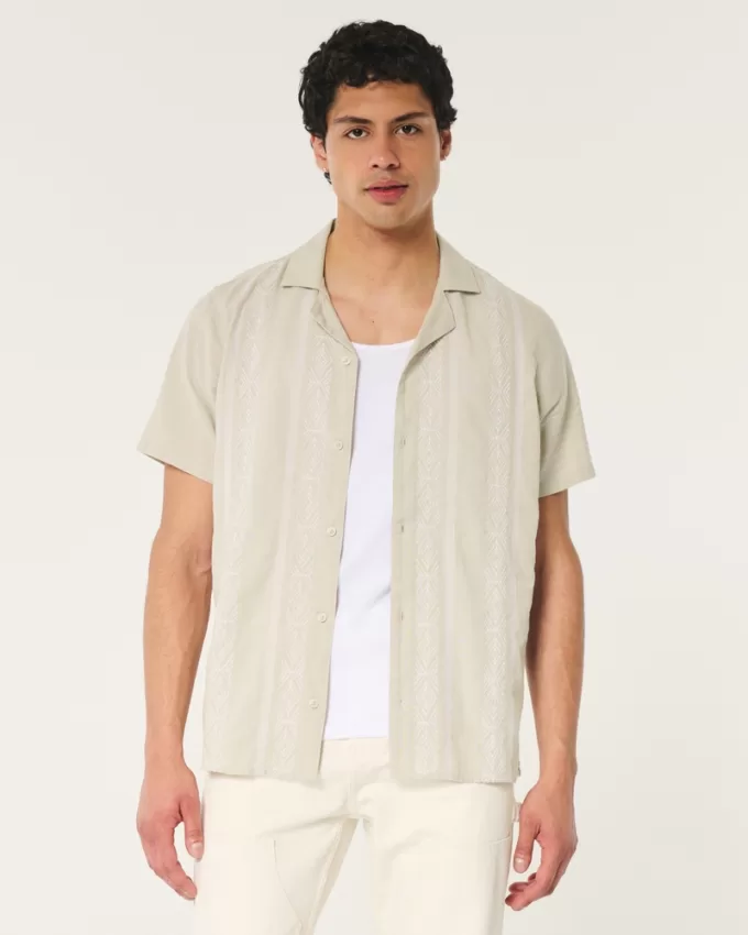 Relaxed Short-Sleeve Embroidered Pattern Shirt,Relaxed Short-Sleeve Embroidered Pattern Shirt