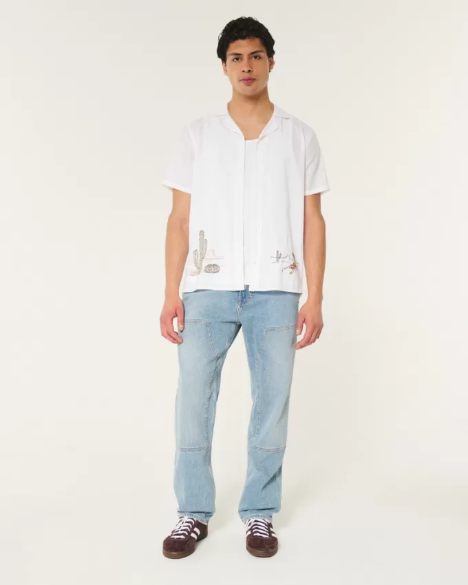 Relaxed Short-Sleeve Embroidered Western Graphic Shirt,Relaxed Short-Sleeve Embroidered Western Graphic Shirt