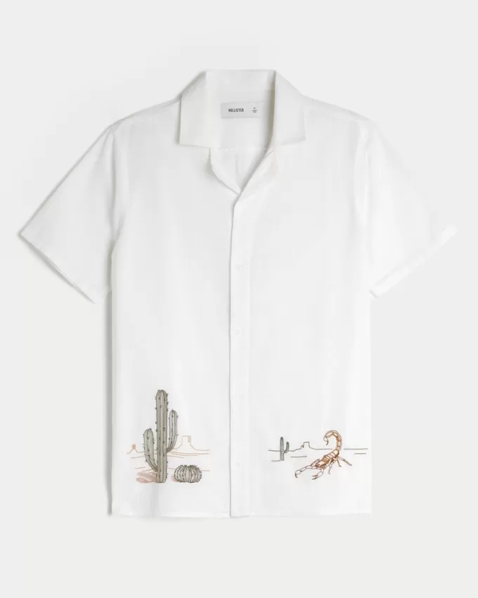 Relaxed Short-Sleeve Embroidered Western Graphic Shirt,Relaxed Short-Sleeve Embroidered Western Graphic Shirt