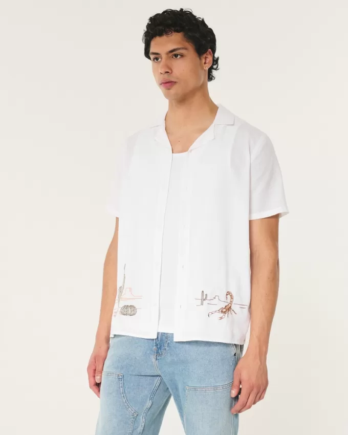 Relaxed Short-Sleeve Embroidered Western Graphic Shirt,Relaxed Short-Sleeve Embroidered Western Graphic Shirt