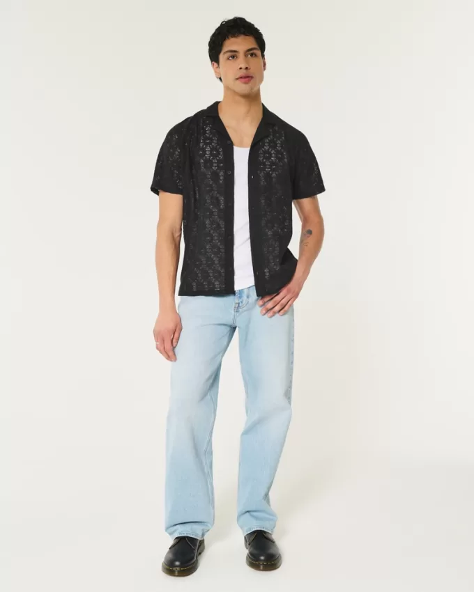 Relaxed Short-Sleeve Lace Shirt,Relaxed Short-Sleeve Lace Shirt