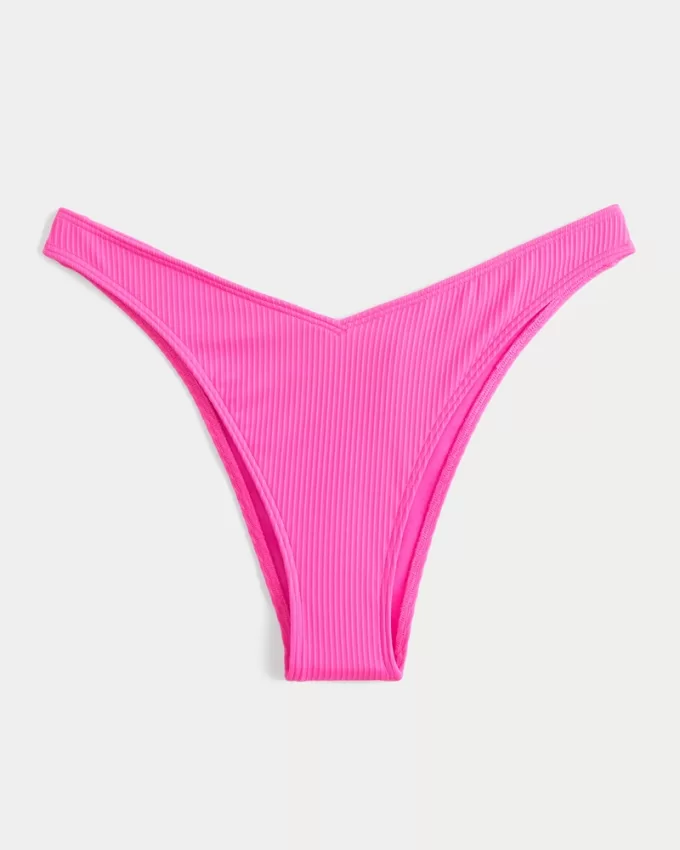 Ribbed High-Leg V-Waist Cheekiest Bikini Bottom,Ribbed High-Leg V-Waist Cheekiest Bikini Bottom