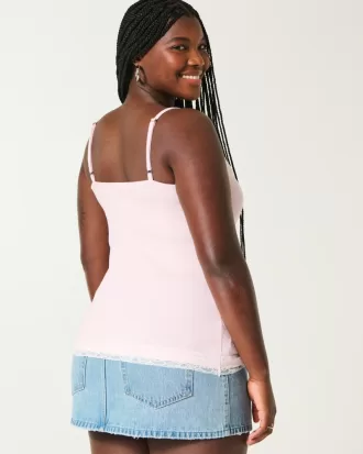 Ribbed Lace Trim Cami,Ribbed Lace Trim Cami