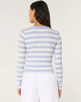 Ribbed Long-Sleeve Crew Top,Ribbed Long-Sleeve Crew Top