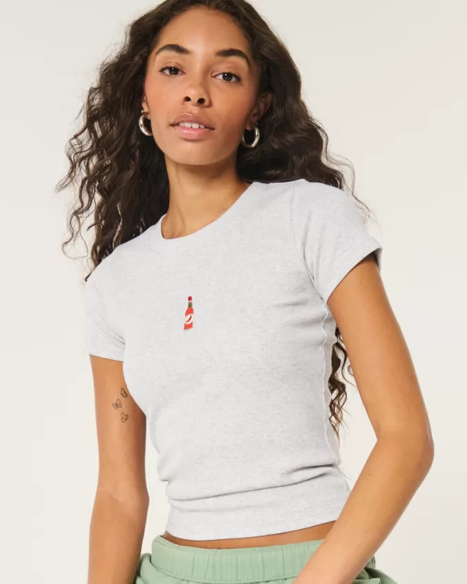 Ribbed Longer-Length Hot Sauce Graphic Baby Tee,Ribbed Longer-Length Hot Sauce Graphic Baby Tee