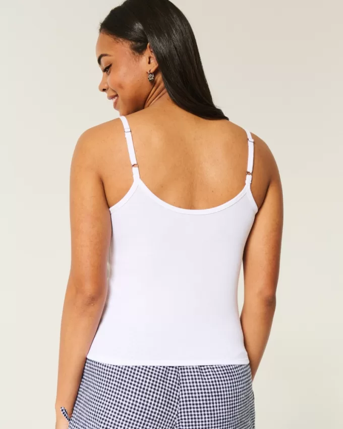 Ribbed Notch Henley Cami,Ribbed Notch Henley Cami