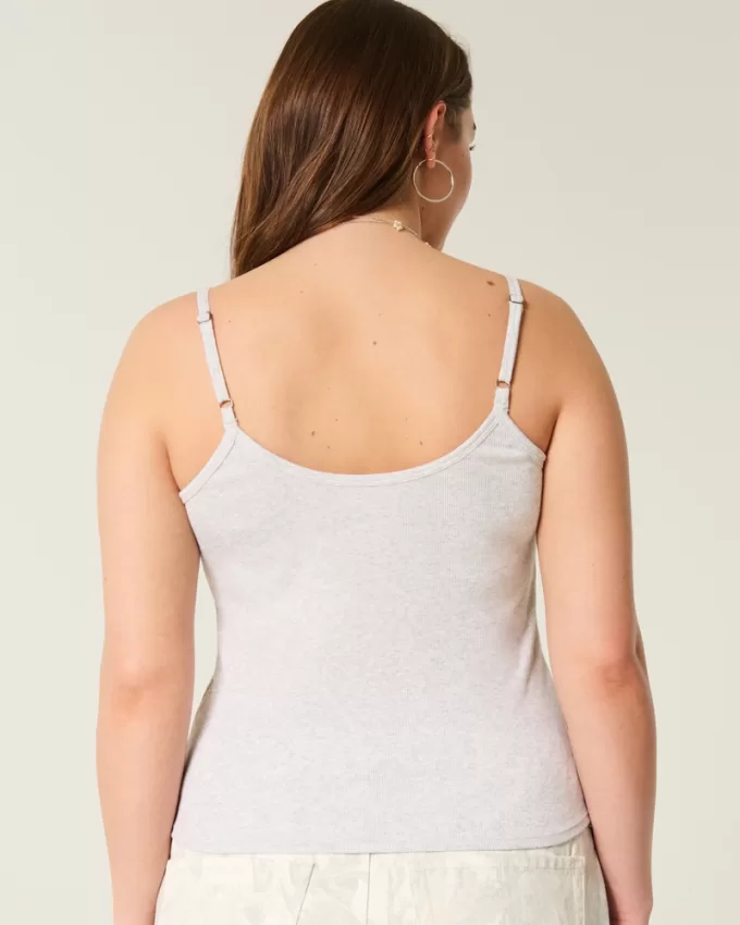 Ribbed Notch Henley Cami,Ribbed Notch Henley Cami