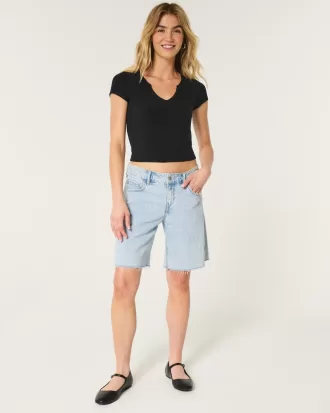 Ribbed Seamless Fabric Notch Neck Baby Tee,Ribbed Seamless Fabric Notch Neck Baby Tee