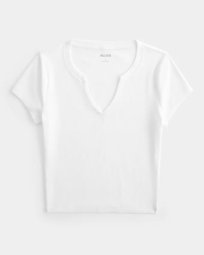 Ribbed Seamless Fabric Notch Neck Baby Tee,Ribbed Seamless Fabric Notch Neck Baby Tee