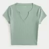 Ribbed Seamless Fabric Notch Neck Baby Tee,Ribbed Seamless Fabric Notch Neck Baby Tee
